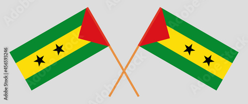 Crossed flags of Sao Tome and Principe. Official colors. Correct proportion
