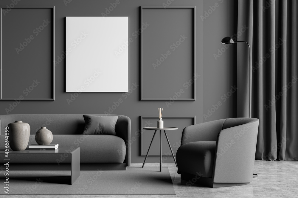 Empty canvas on grey living room wall Empty canvas on grey living room wall