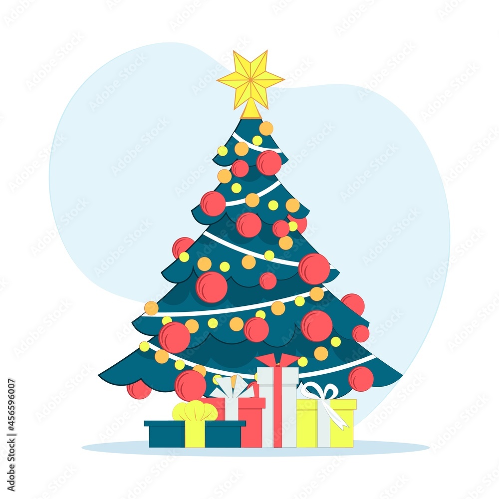 Christmas tree with gift boxes. New Year elements for decoration. Christmas tree with gift boxes. New Year elements for decoration.