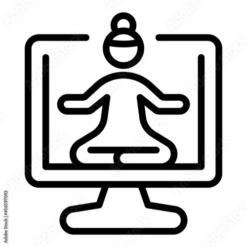 Online meditation icon outline vector. Yoga class. Fitness webinar