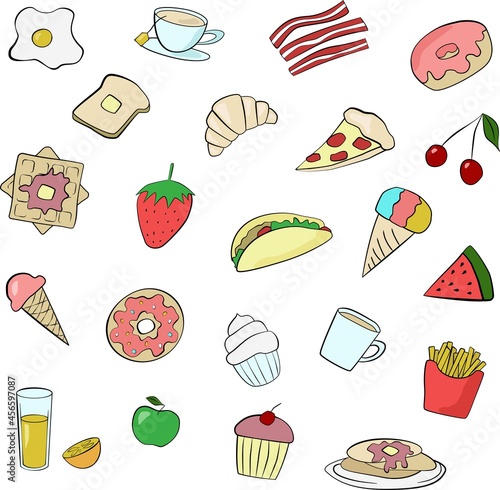 Food Icons in line style. Food court. Fast food
