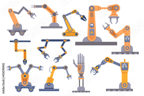 Set of Robotic Arms and Mechanic Claws Collection Isolated on White Background. Robot Automated Hands, Manipulators