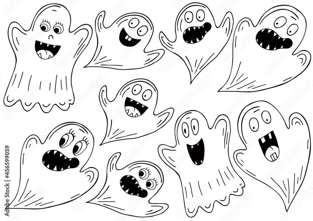 Collection of vector illustrations for Halloween design. Sign, sticker, pin