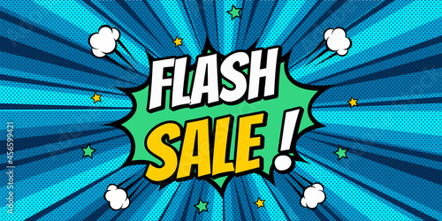 pop art comic burst trendy background flash sale text on cloud. vector illustration promotion sale