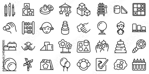 Fine motor skills icons set outline vector. Kids development. Childhood activity