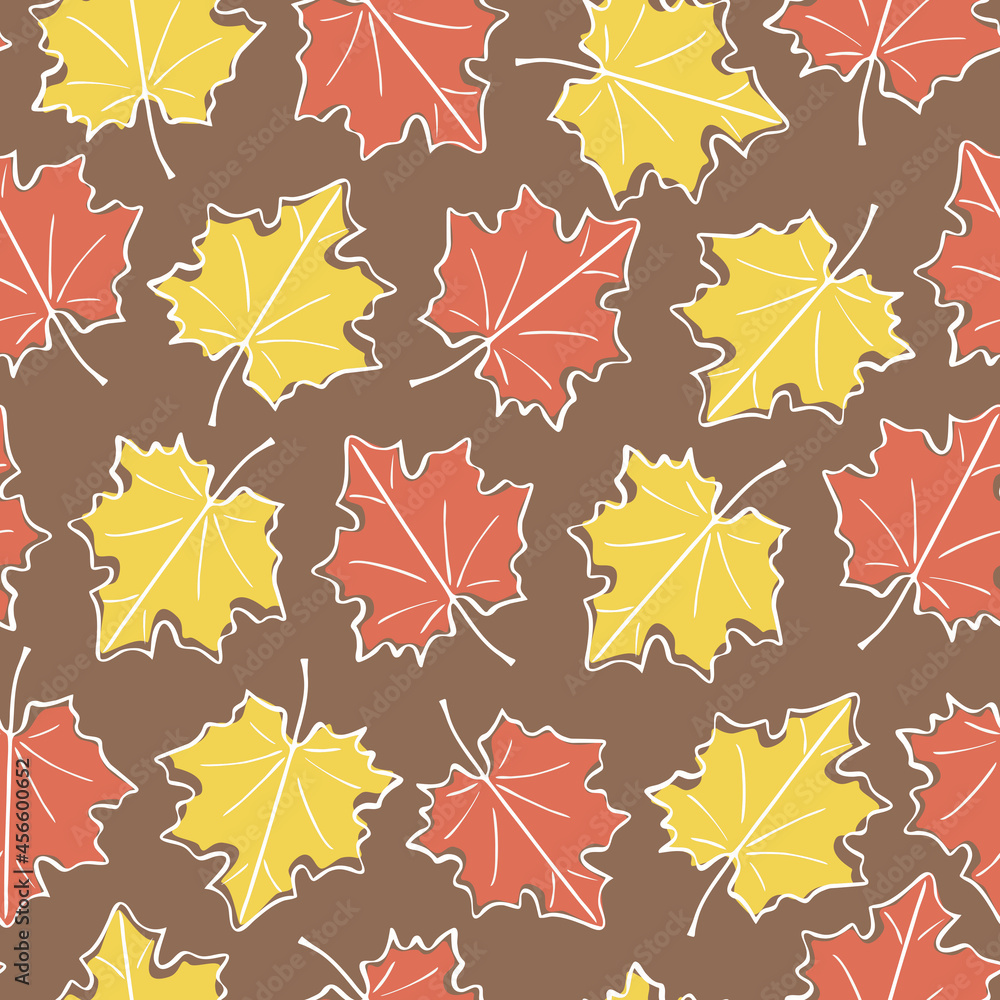 Seamless pattern of autumn leaves. Autumn bright pattern, hand-drawn doodle foliage Seamless pattern of autumn leaves. Autumn bright pattern, hand-drawn doodle foliage