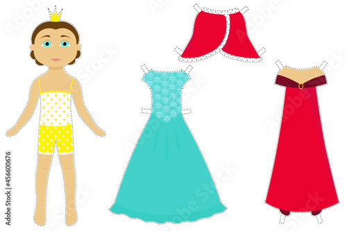 A game for children. A set for cutting out a paper doll with clothes "Princess".