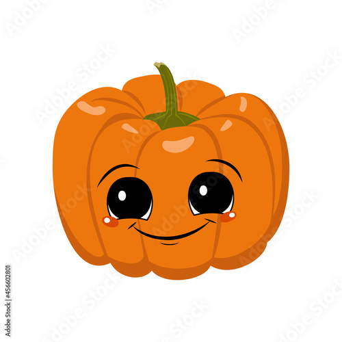 Wallpaper Mural Cute pumpkin character with joy emotions, face, big eyes and wide happy smile. Festive decoration for Halloween. Mischievous vegetable hero Torontodigital.ca