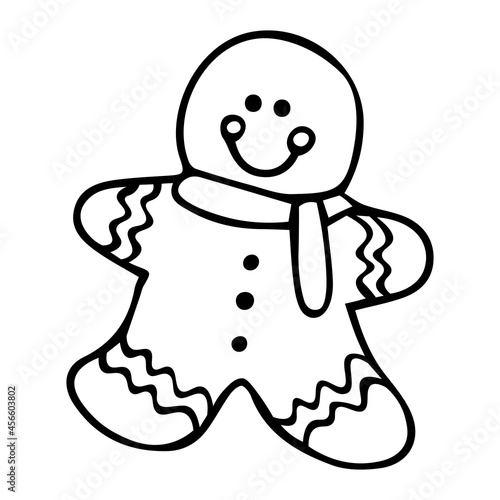 Cartoon sketch Vector illustration. Hand drawn doodle of Christmas cookies Gingerbread man. New year biscuit ginger man Isolated on white background