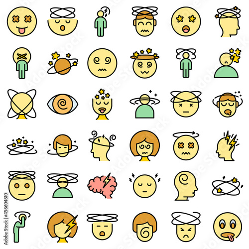 Dizziness icons set outline vector. Brain headache. Dizzy distracted
