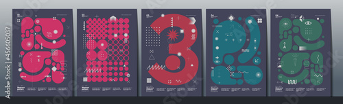 Abstract Paintings. Set of vector illustrations. Memphis and Bauhaus style designs. Geometric shapes, backgrounds, trendy patterns. Retro elements for web, sale banners, posters, flyer.