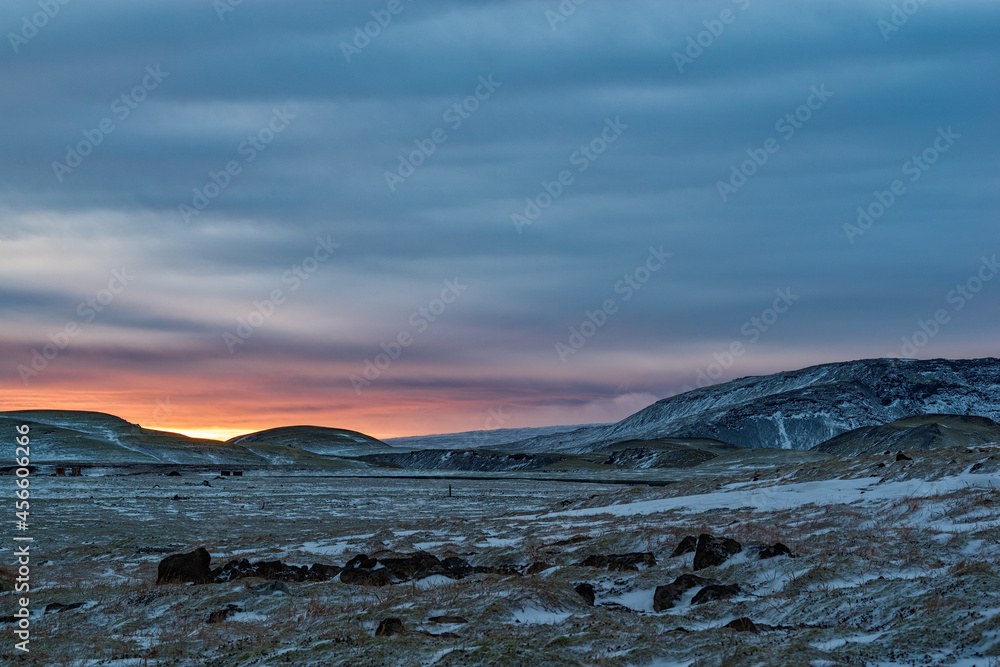 Sunset near Hveragerdi in a winter day, Iceland