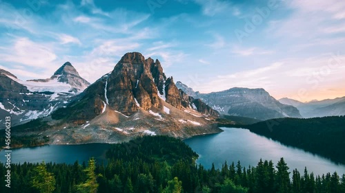 4K Timelapse of Mt Assiniboine Mountains glacier in Banff National Park at Sunset panorama photo