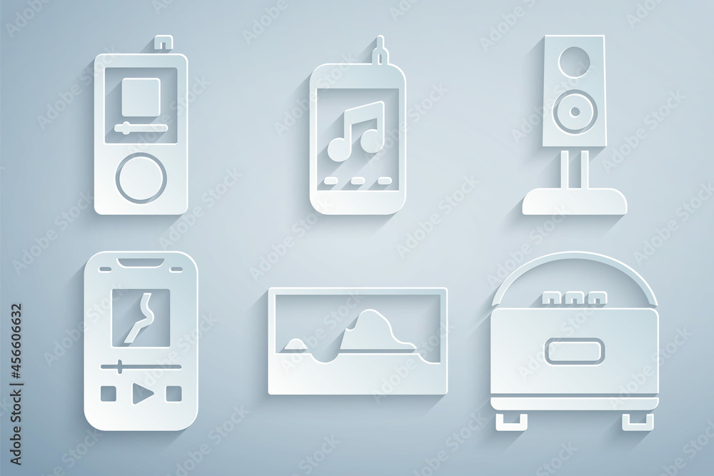 Set Music wave equalizer, Stereo speaker, player, and icon. Vector Set Music wave equalizer, Stereo speaker, player, and icon. Vector