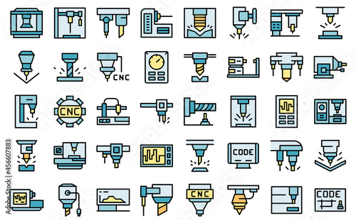 Cnc machine icons set outline vector. Mill controller. Industrial tool