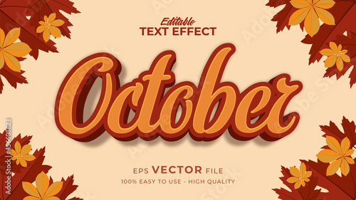 Editable text style effect - autumn text with maple leaves illustration