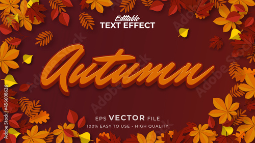 Editable text style effect - autumn text with maple leaves illustration photo