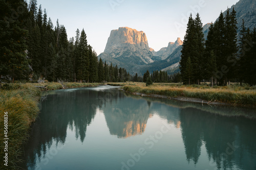 Square Top Mountain Wyoming Sunset Blue river reflections