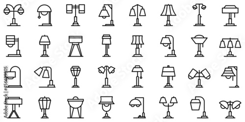Torchere icons set outline vector. Light lamp. Apartment spotlight