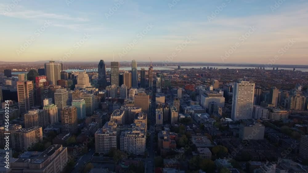 4K aerial drone shot of montreal skyline pan movement at sunset 4K aerial drone shot of montreal skyline pan movement at sunset