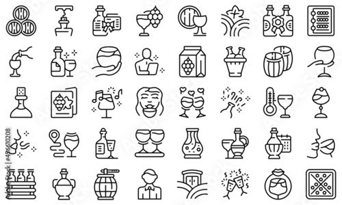 Sommelier party icons set outline vector. Champagne hand. Wine cheers