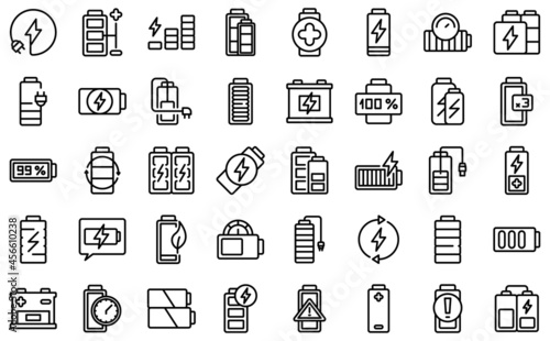 Battery charge icons set outline vector. Electricity charge. Charger energy