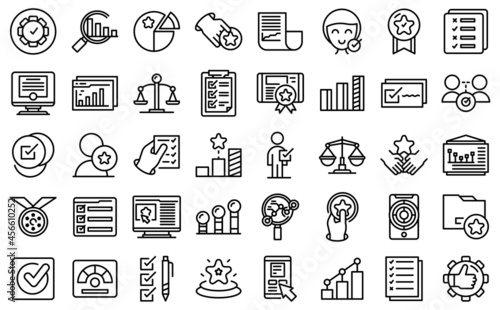 Benchmark testing icons set outline vector. Aspekt benchmarking. Development expertise