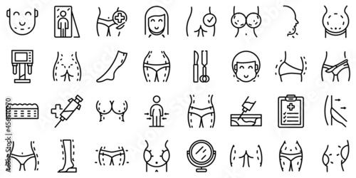 Liposuction icons set outline vector. Women waist. Belly body