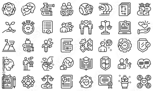 Social responsibility icons set outline vector. Community friend. Care service