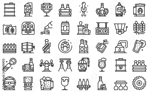 Brewery icons set outline vector. Beer alcohol. Beverage can