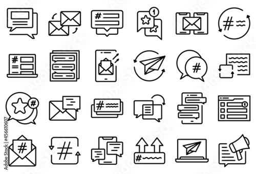 Cross-posting icons set outline vector. Cross selling. Social media