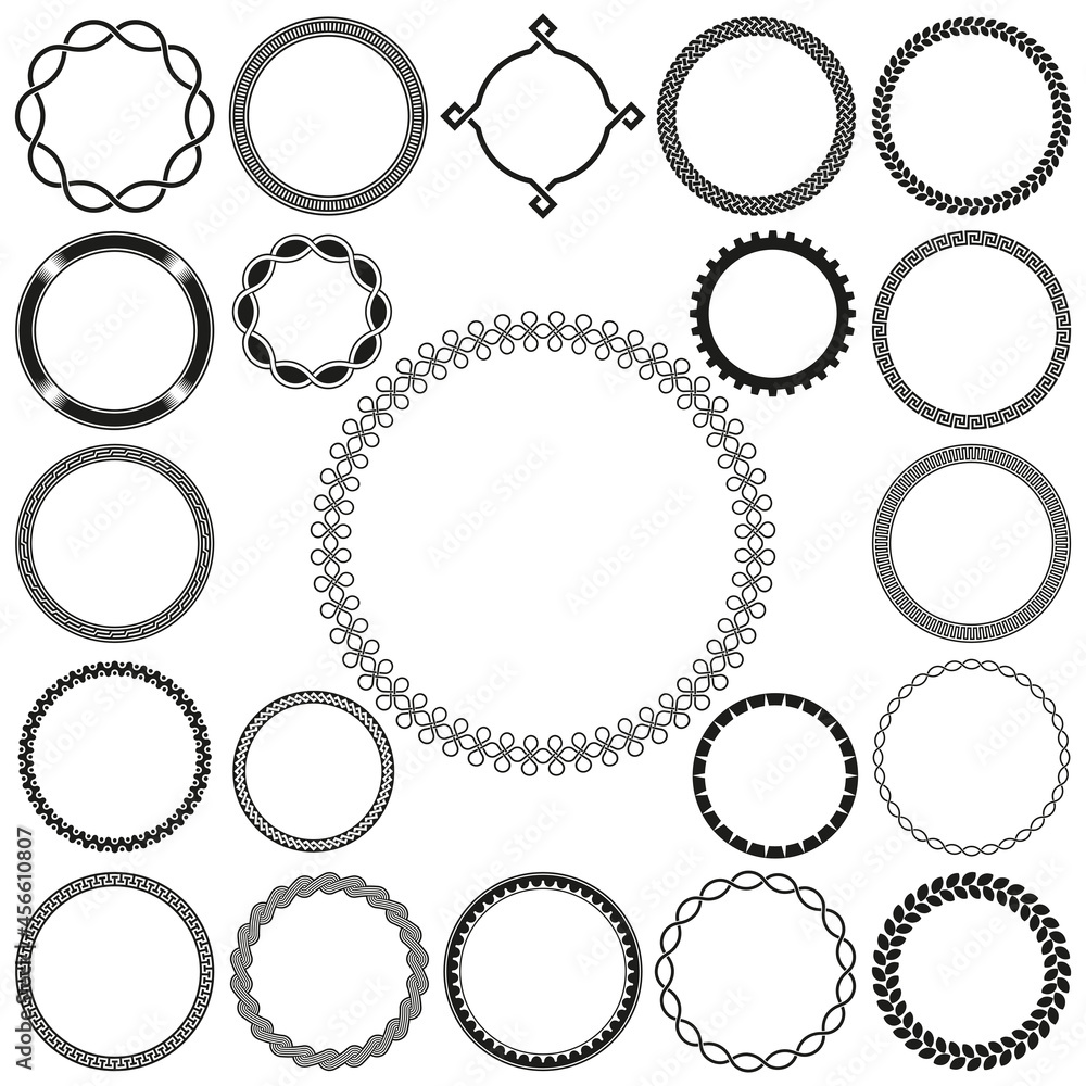 Collection of Round Decorative Ornamental Border Frames. Ideal for vintage label designs. Collection of Round Decorative Ornamental Border Frames. Ideal for vintage label designs.