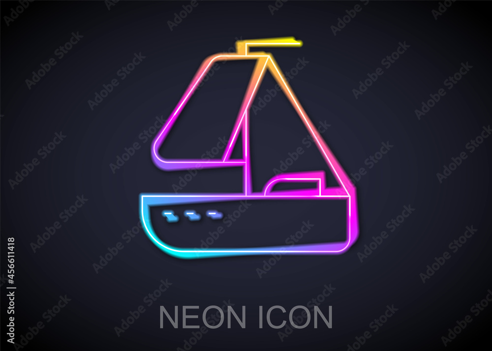 Glowing neon line Yacht sailboat or sailing ship icon isolated on black background. Sail boat marine cruise travel. Vector Glowing neon line Yacht sailboat or sailing ship icon isolated on black background. Sail boat marine cruise travel. Vector