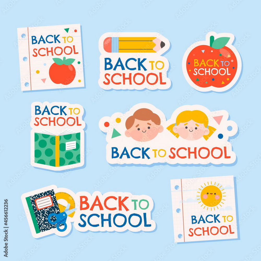 back school vector design illustration labels collection