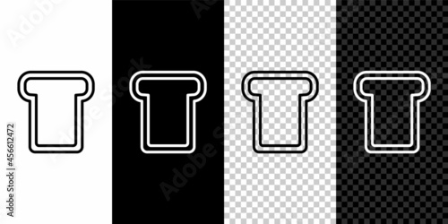 Set line Bread toast for sandwich piece of roasted crouton icon isolated on black and white, transparent background. Lunch, dinner, breakfast snack. Vector