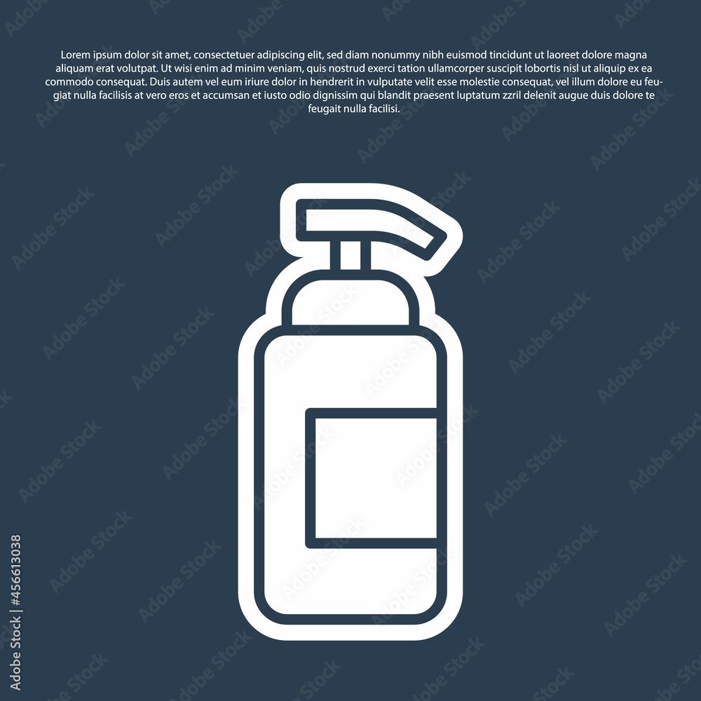 Blue line Bottle of liquid antibacterial soap with dispenser icon isolated on blue background. Antiseptic. Disinfection, hygiene, skin care. Vector Blue line Bottle of liquid antibacterial soap with dispenser icon isolated on blue background. Antiseptic. Disinfection, hygiene, skin care. Vector