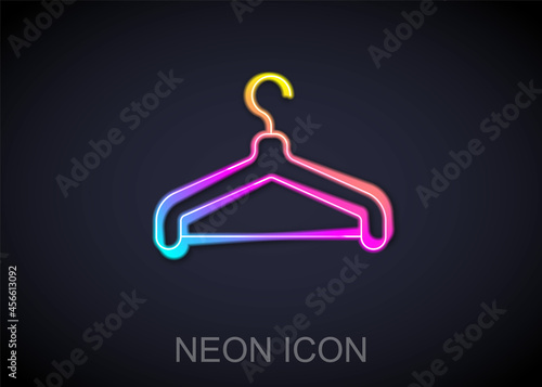 Glowing neon line Hanger wardrobe icon isolated on black background. Cloakroom icon. Clothes service symbol. Laundry hanger sign. Vector