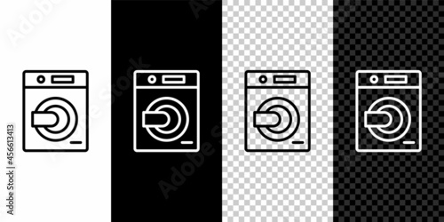 Set line Washer icon isolated on black and white, transparent background. Washing machine icon. Clothes washer - laundry machine. Home appliance symbol. Vector