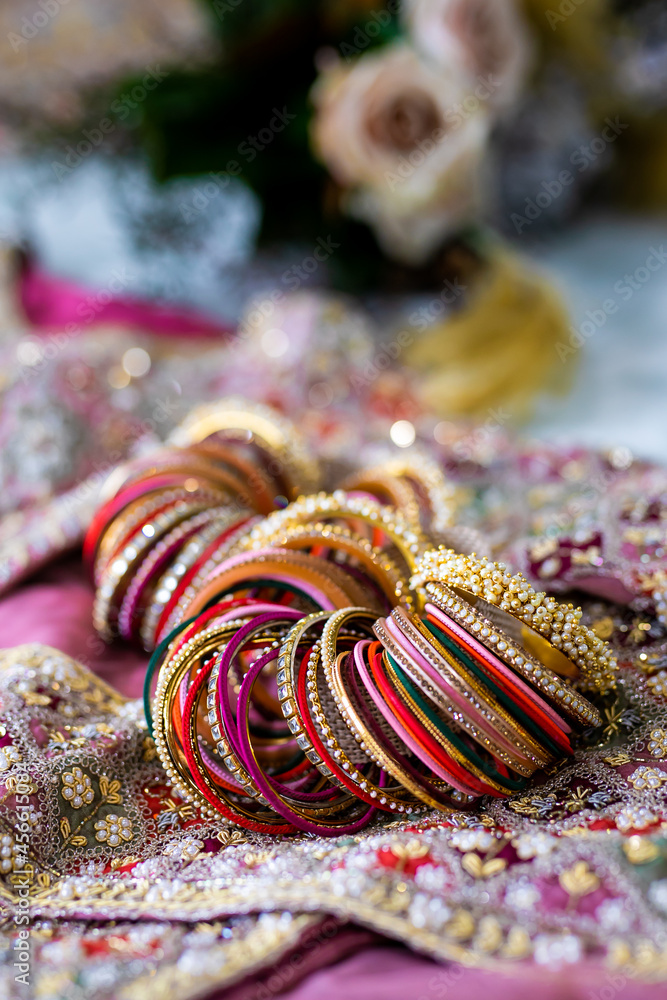Indian bride's wedding bangles close up