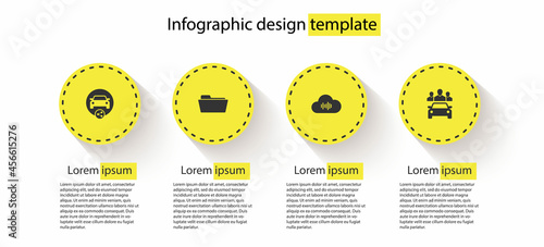 Set Car sharing, Folder, Music streaming service and . Business infographic template. Vector