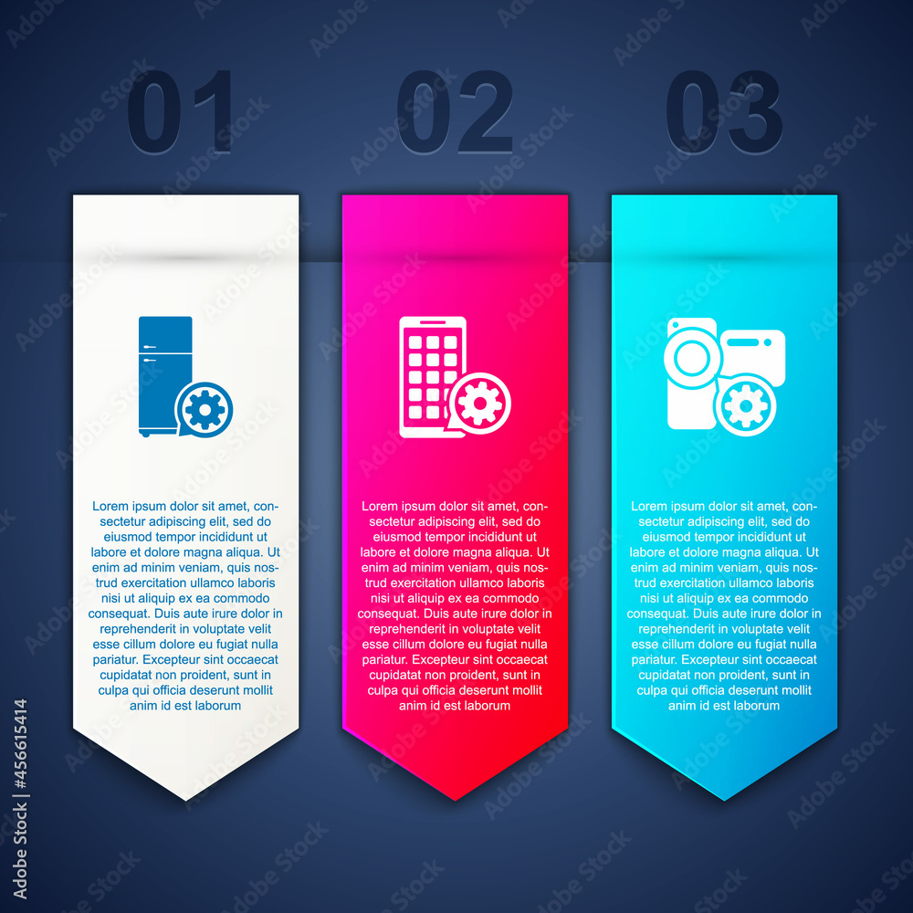 Set Refrigerator setting, Mobile Apps and Video camera. Business infographic template. Vector Set Refrigerator setting, Mobile Apps and Video camera. Business infographic template. Vector