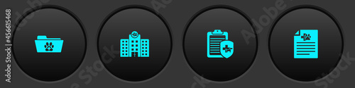 Set Medical veterinary record folder, Veterinary medicine hospital, Clinical pet and certificate for dog cat icon. Vector