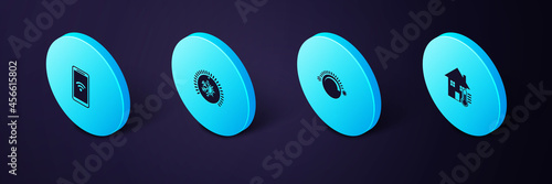 Set Isometric House temperature, Thermostat, and Mobile with wi-fi wireless icon. Vector