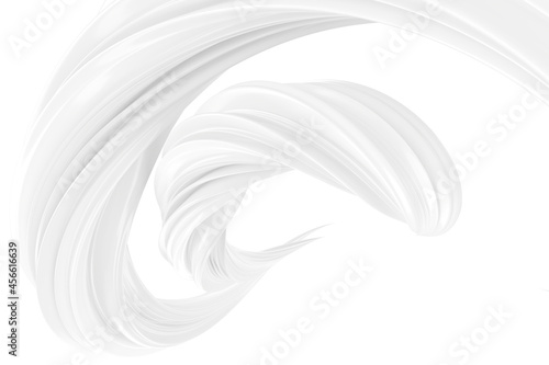 White abstract twisted brush stroke. Bright curl, artistic spiral. 3D rendering image