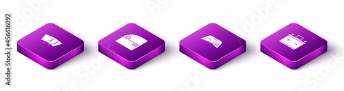 Set Isometric Windscreen wiper, Car door, windscreen and battery icon. Vector