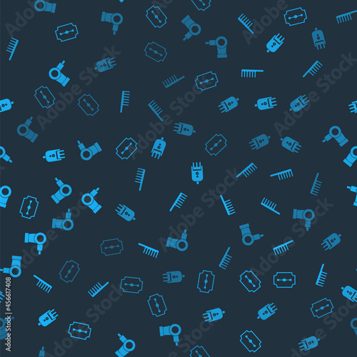 Set Blade razor, Hairbrush, Electrical hair clipper shaver and dryer on seamless pattern. Vector