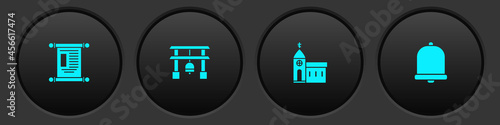 Set Decree, paper, parchment, scroll, Japan Gate, Church building and bell icon. Vector