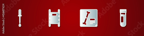Set Pipette, Stretcher, X-ray shots and Test tube with blood icon. Vector