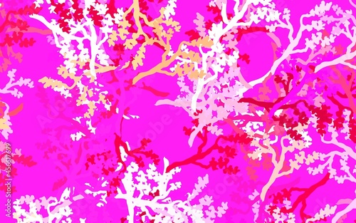 Light Pink, Yellow vector abstract pattern with leaves, branches.
