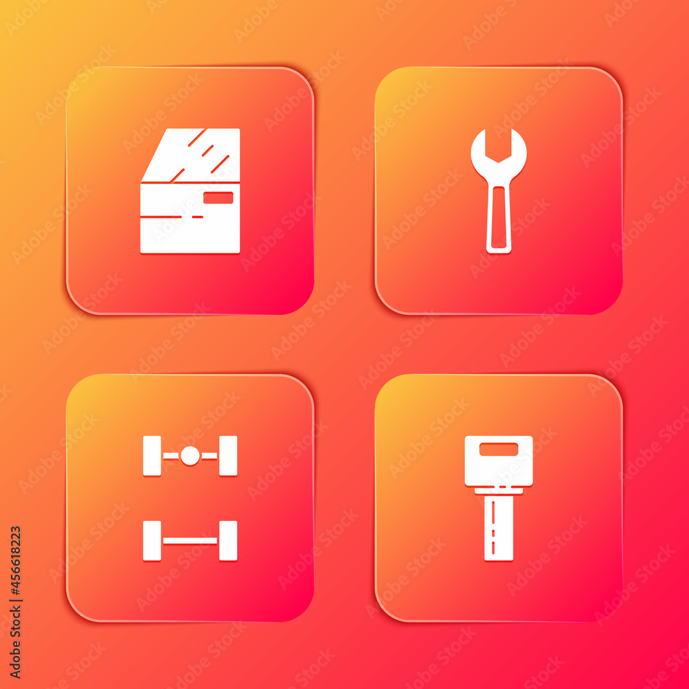 Set Car door, Wrench spanner, Chassis car and key with remote icon. Vector Set Car door, Wrench spanner, Chassis car and key with remote icon. Vector